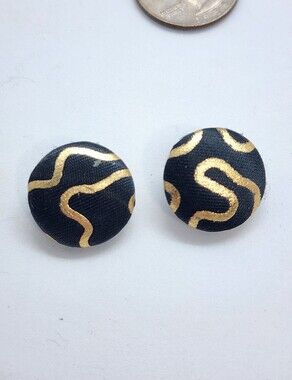 ✨️ 5 For 25 ✨Black and Gold Fabric Button Earrings - Stylish Women's Accessories